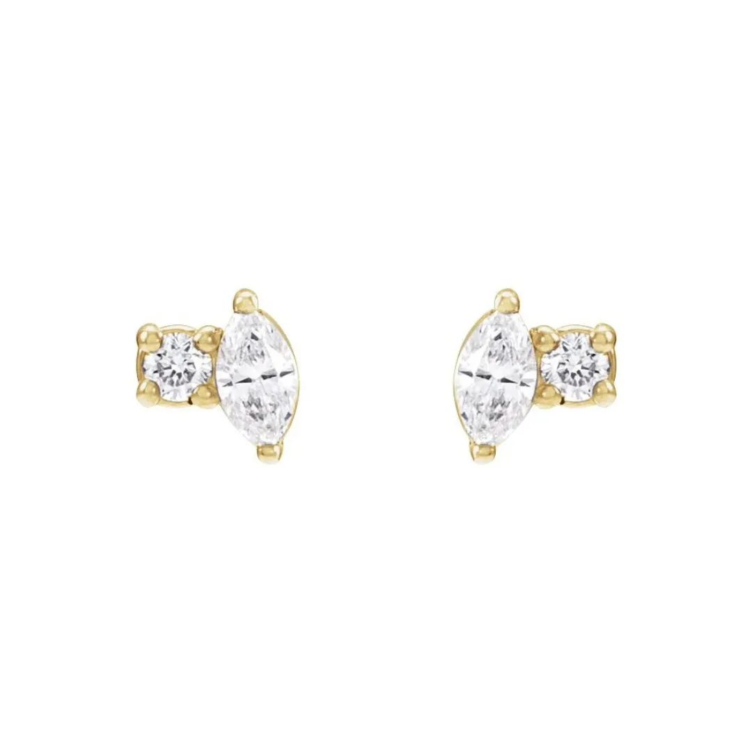 0.8CTW DIAMOND ROUND & MARQUISE CUT STUD EARRINGS