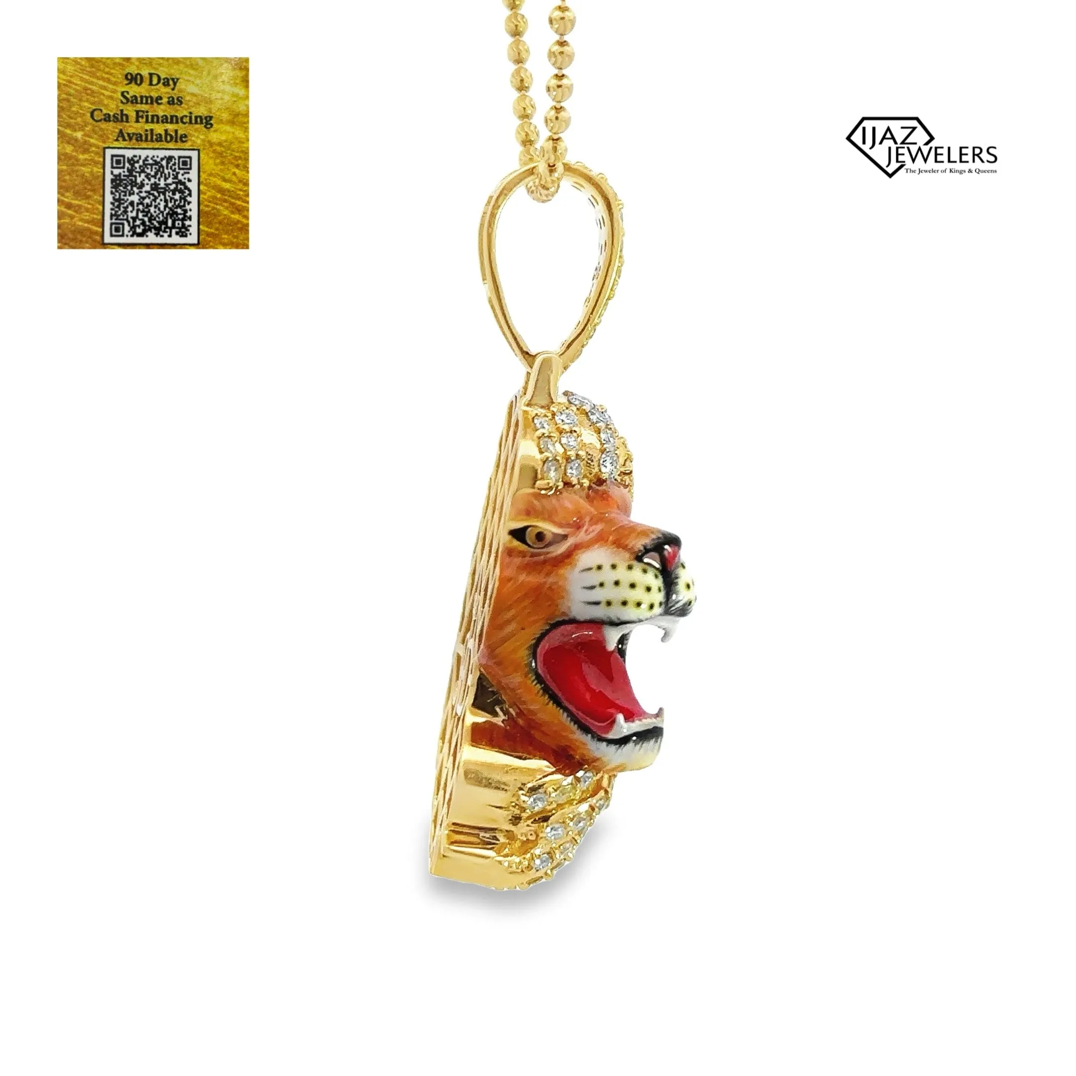 10K Gold 3.21 CTW Diamond Lion Head Charm