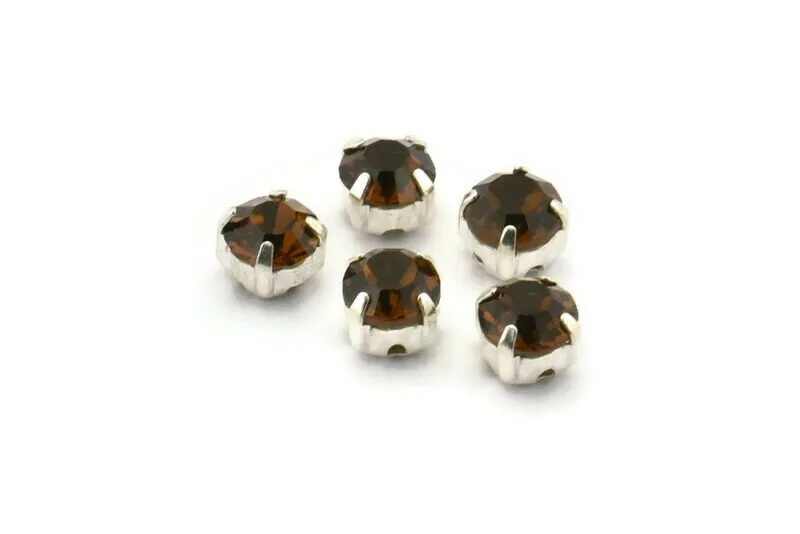 12 Tea Crystal Rhinestone Beads With 4 Holes Brass Setting for SS24, Charms, Pendants, Earrings - 5.3mm SS24