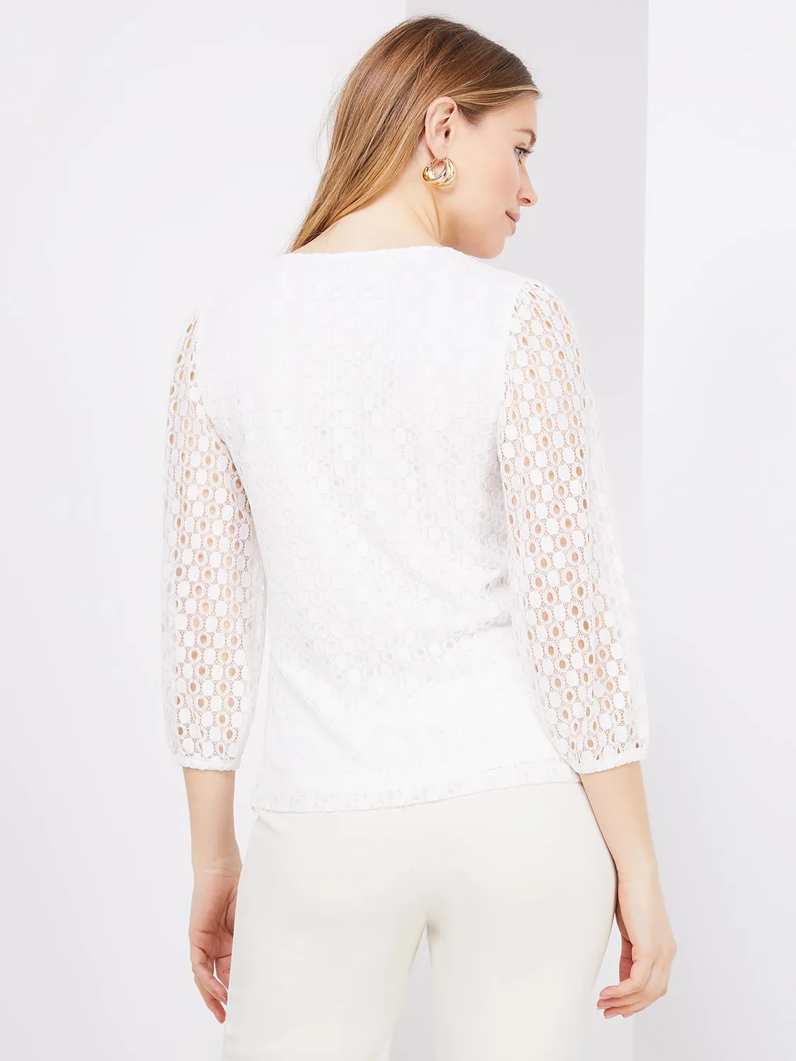 3/4 Puff Sleeve Lace Top