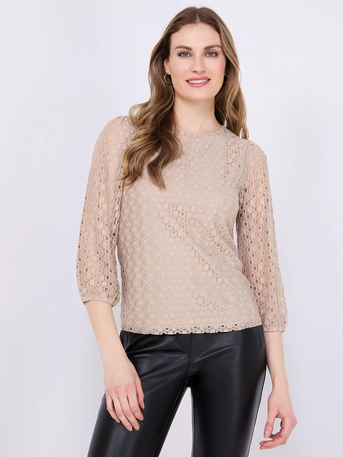 3/4 Puff Sleeve Lace Top