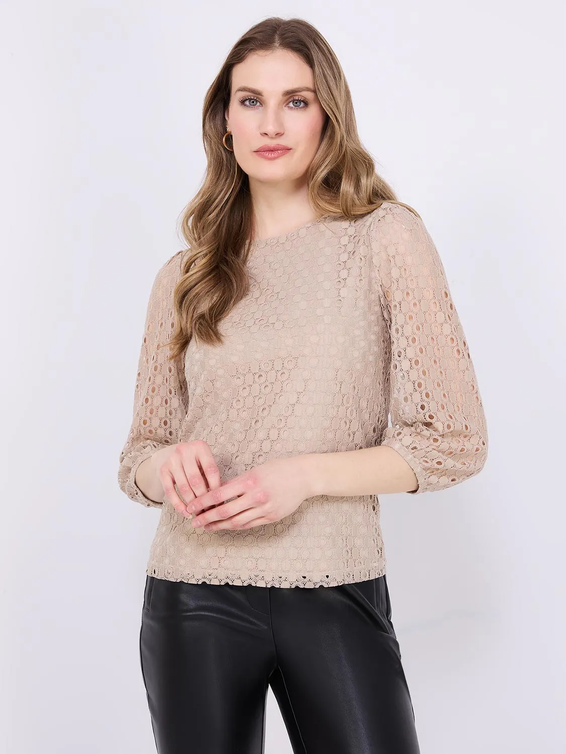 3/4 Puff Sleeve Lace Top