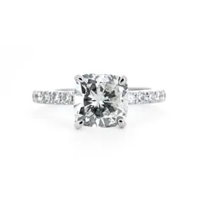 3.45ctw Cushion Diamond Engagement Ring, Pavê Band - 14k White Gold