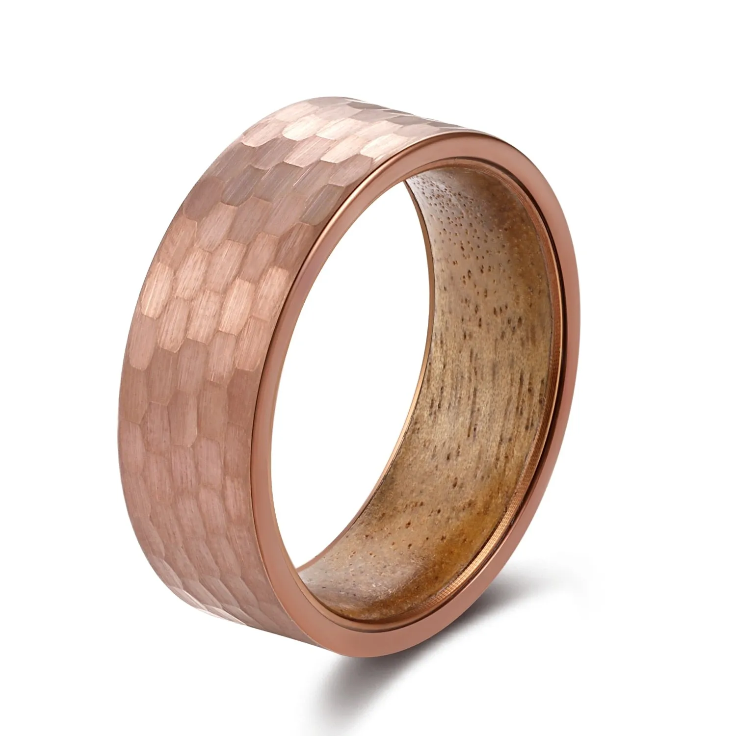 8mm Men Hammered Tungsten with Snake Wood Interior Comfort Fit Wedding Band