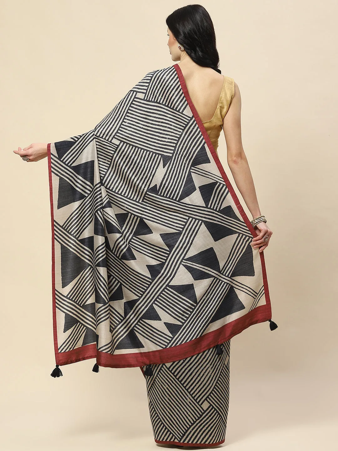 Abstract Print Art Tussar Saree