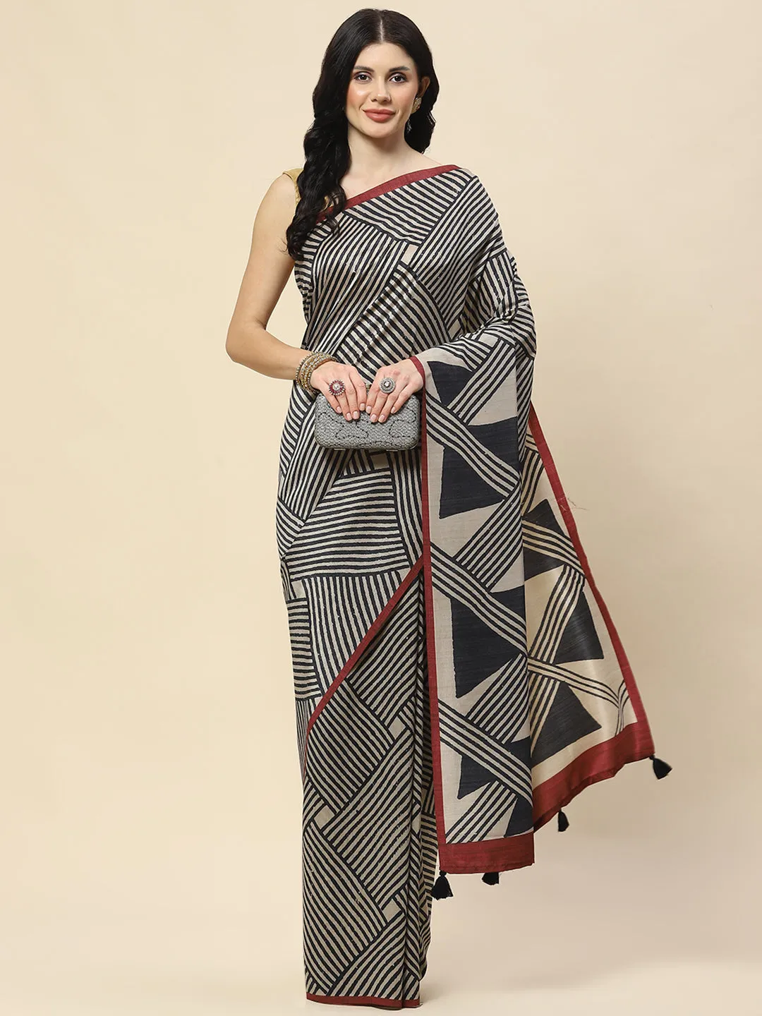 Abstract Print Art Tussar Saree