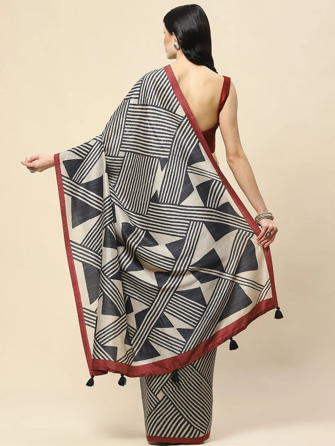 Abstract Print Art Tussar Saree