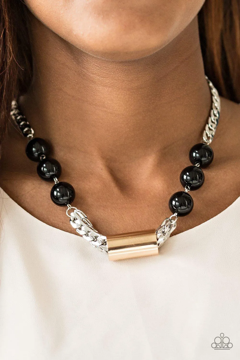 All About Attitude Silver, Gold and Black Bead Necklace - Paparazzi Accessories