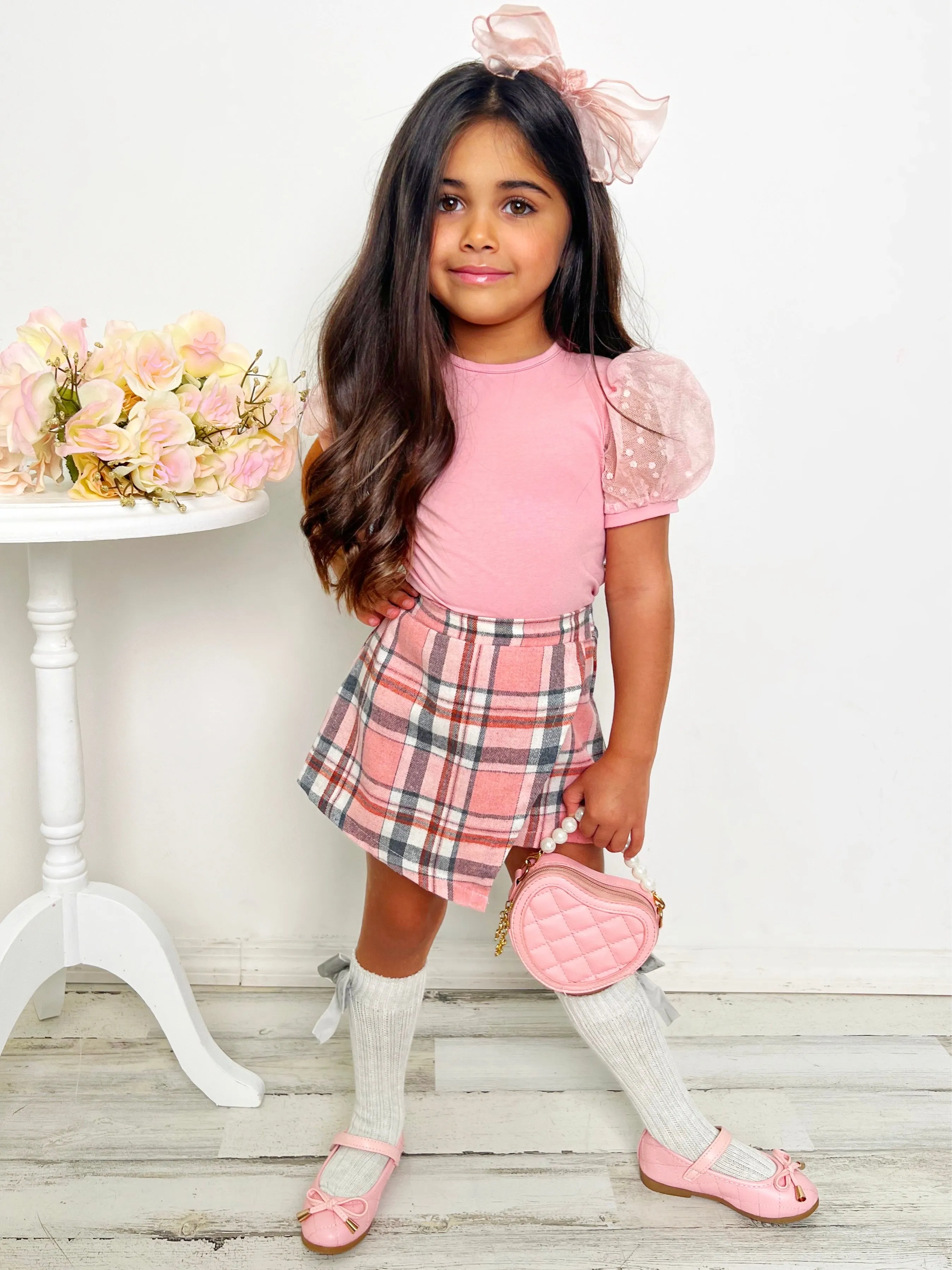 Always Pretty Pink Plaid Skort Set