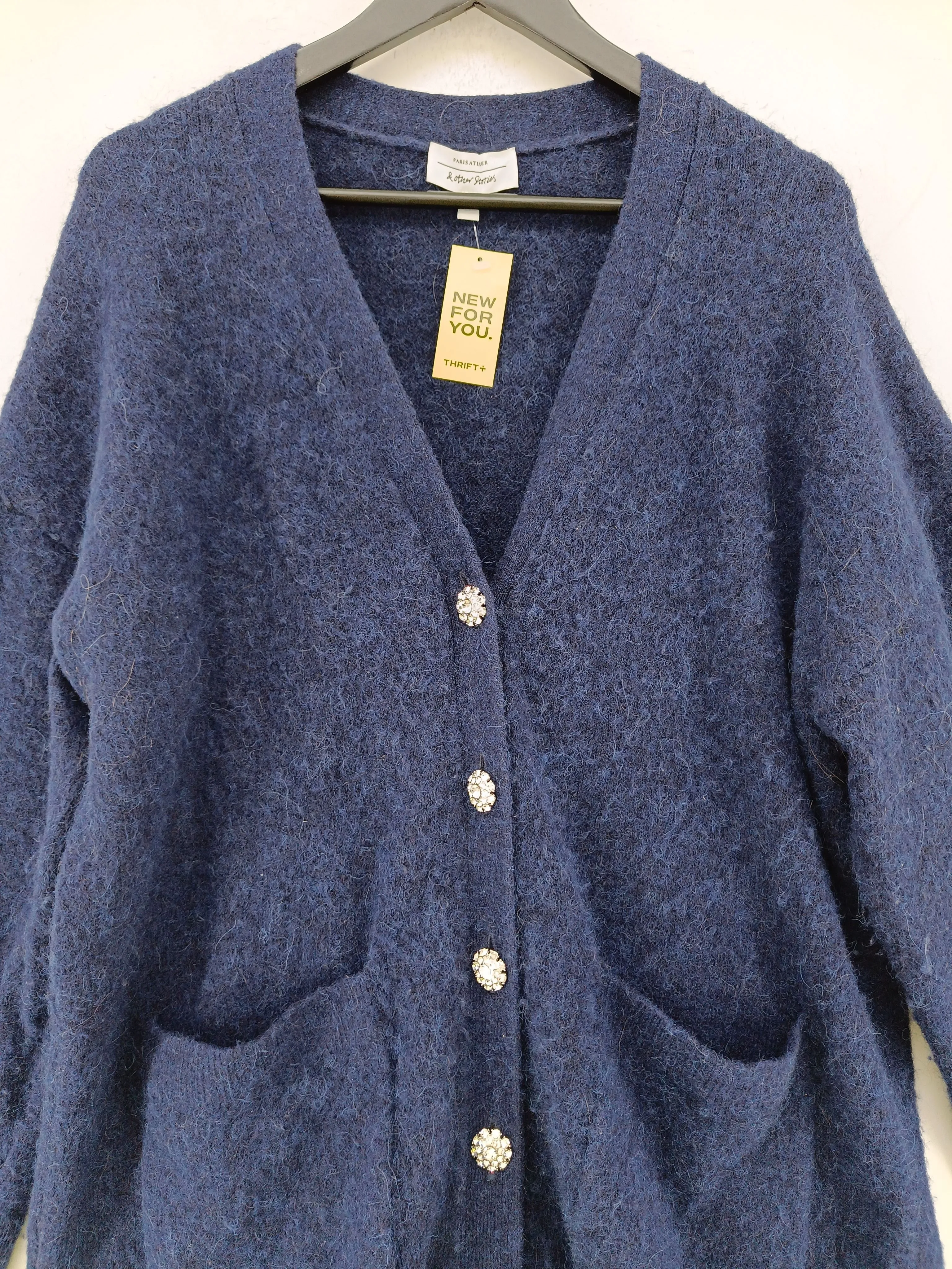 & Other Stories Women's Cardigan M Blue Polyamide with Elastane, Other, Wool