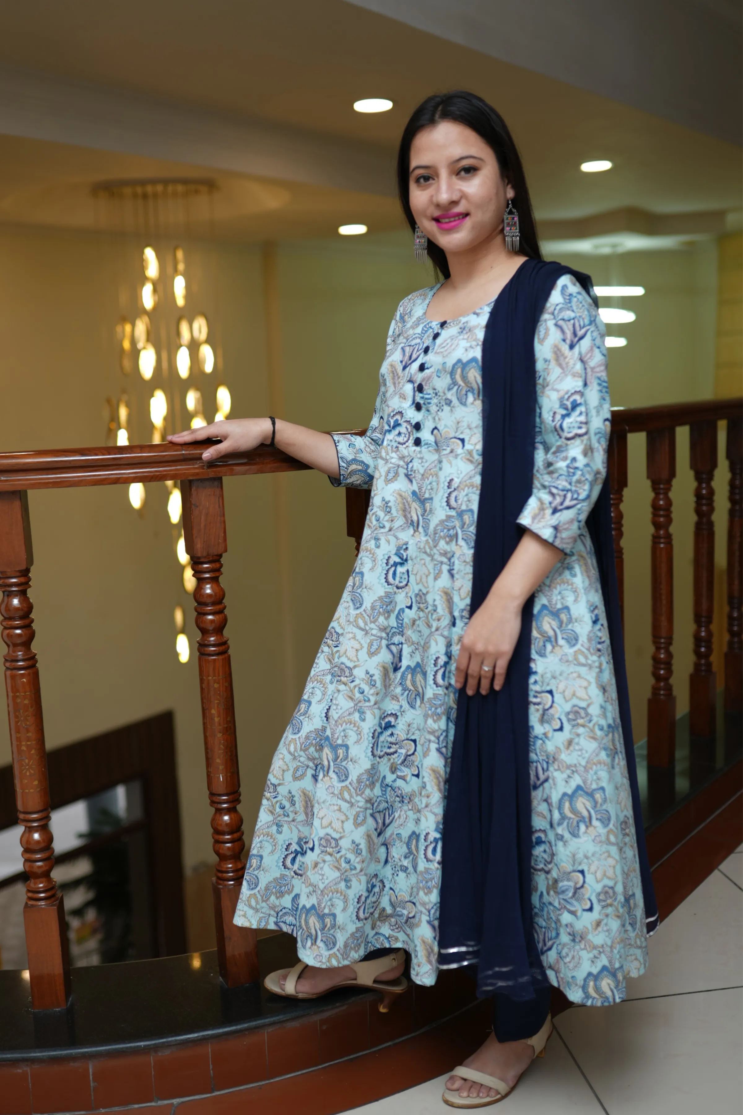 Aqua Serenity Cotton Anarkali Set