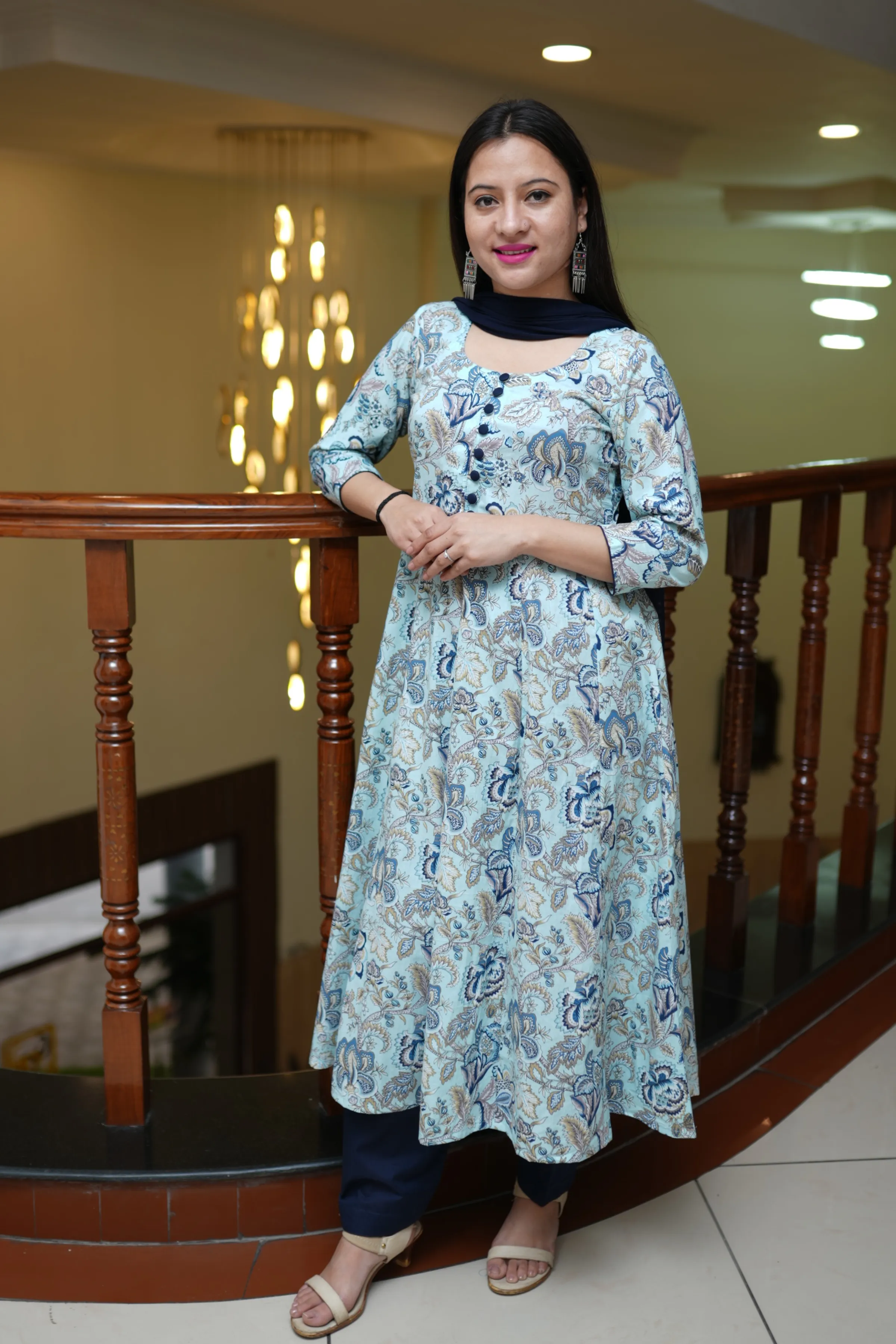 Aqua Serenity Cotton Anarkali Set