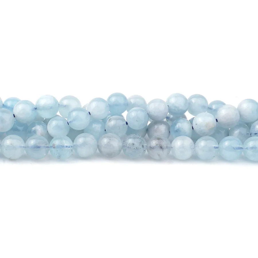 Aquamarine 6mm Round Feather A Grade - 15-16 Inch - CLEARANCE