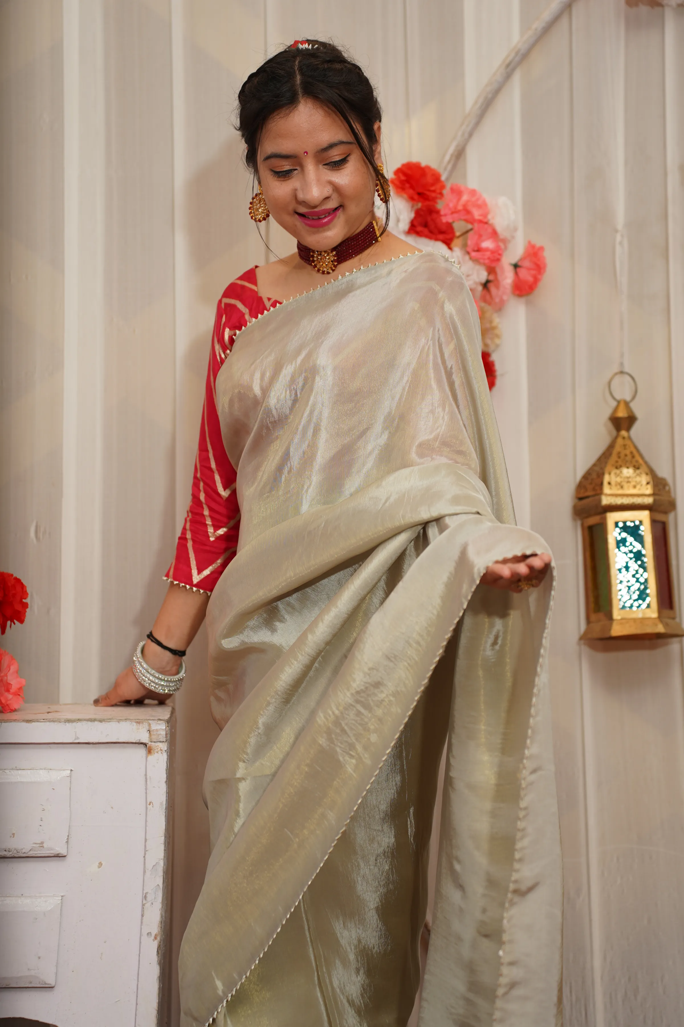 Aurora Glow Pre-Draped Silk Saree with Blouse