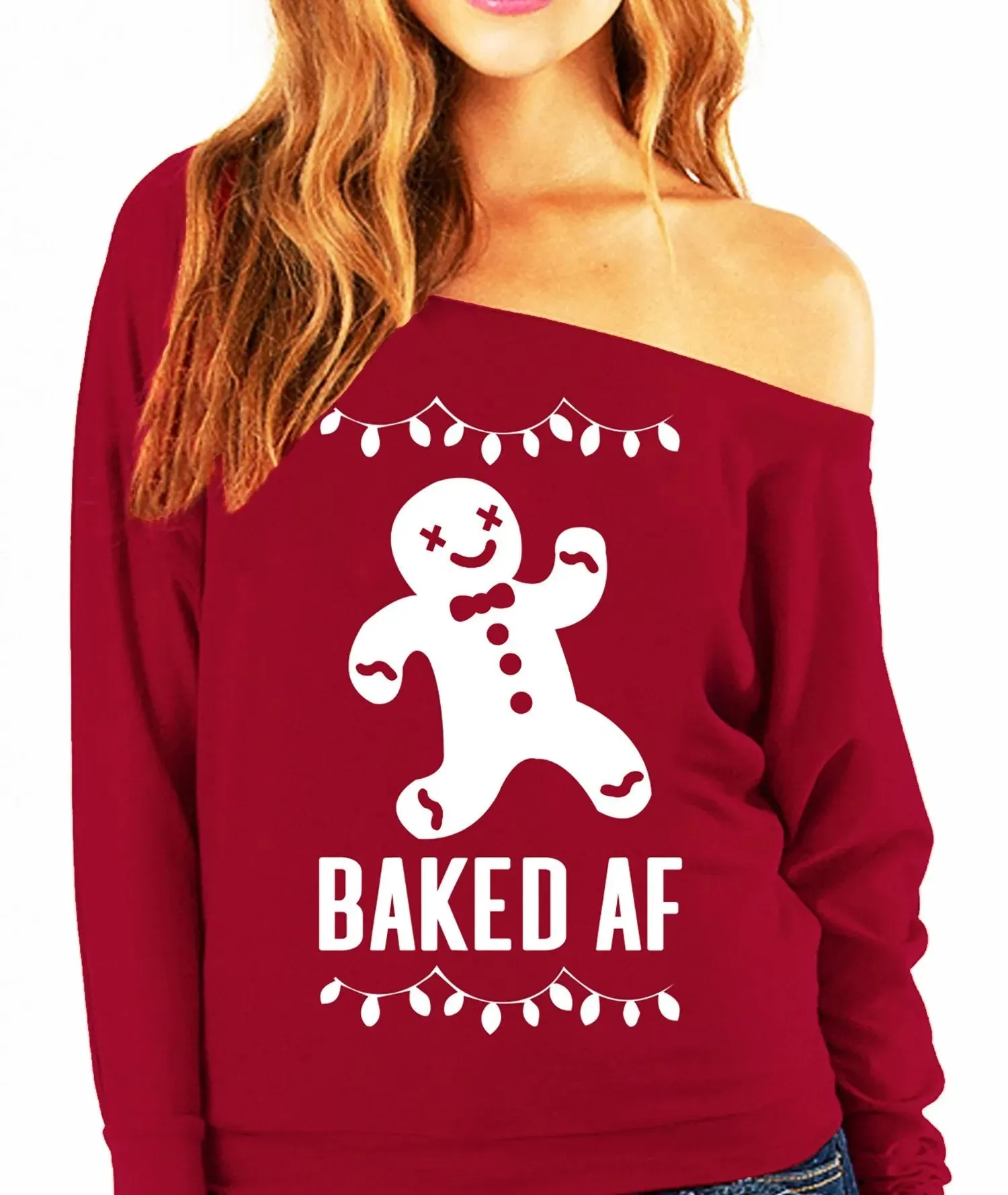 BAKED AF Christmas Slouchy Off Shoulder Sweatshirt