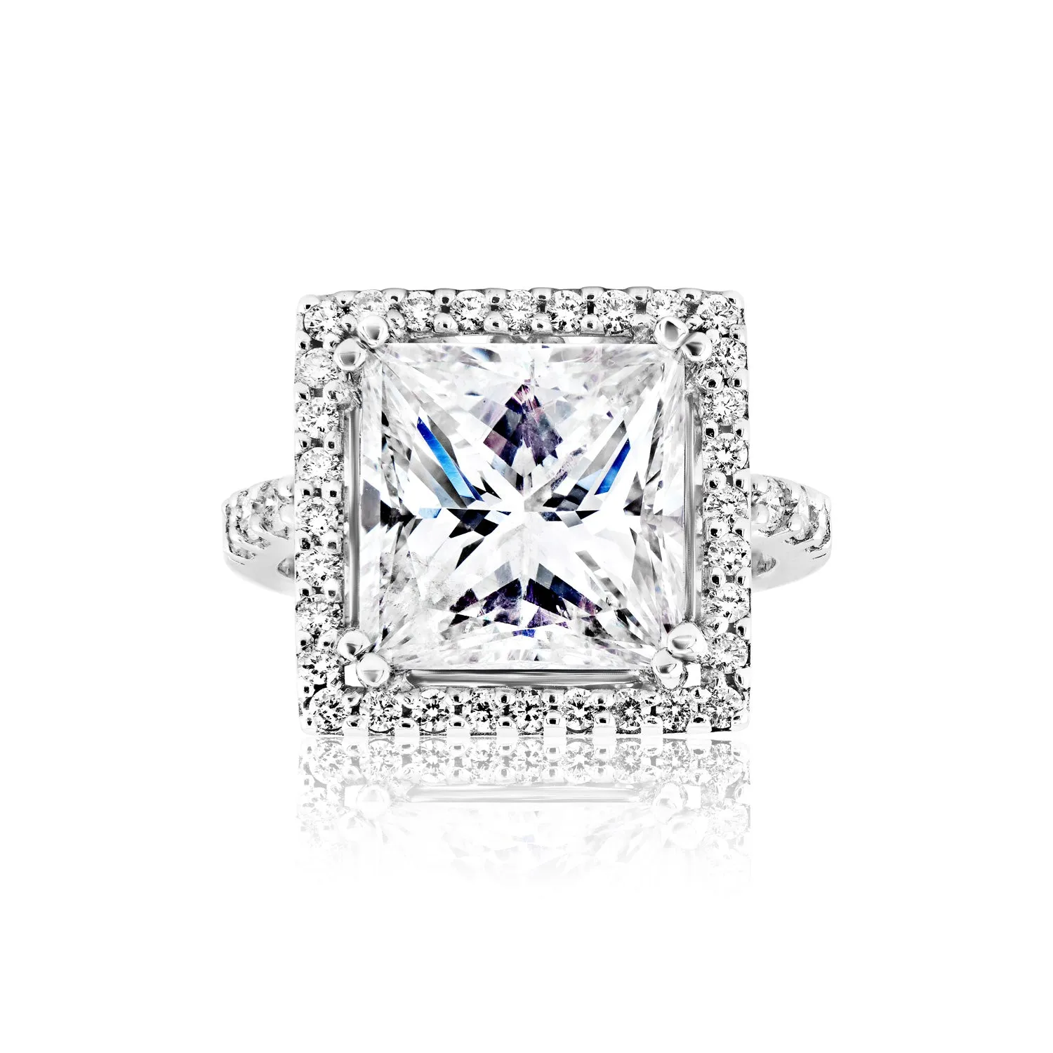 Barbara 8 Carat Princess Cut Halo Diamond Engagement Ring in 18k White Gold