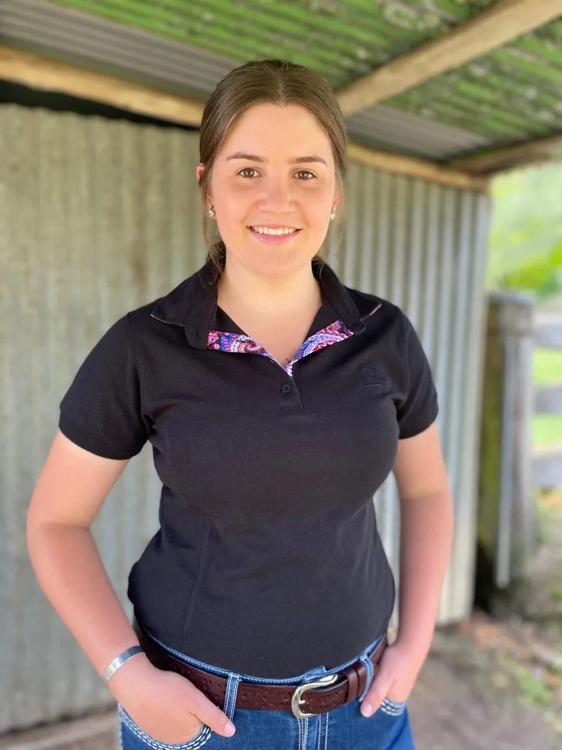 Barbara - Black with paisley trim Polo Shirt