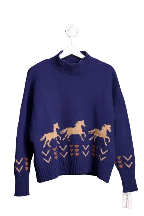 Beaufort & Blake Blue Horse Print Lambswool Jumper UK S