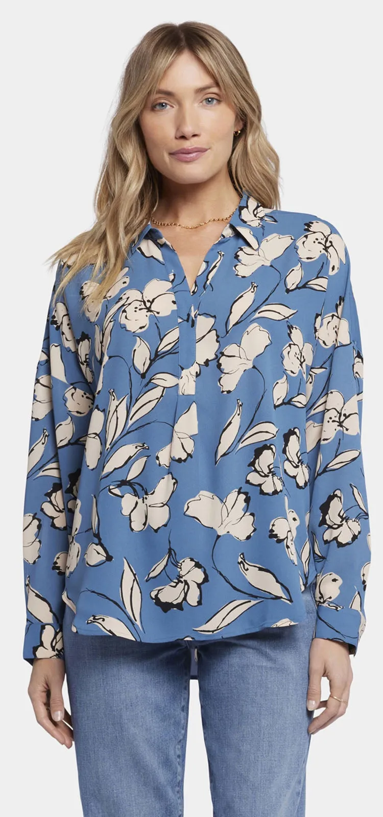 Becky Blouse Blauw Bloemenprint | La Grande