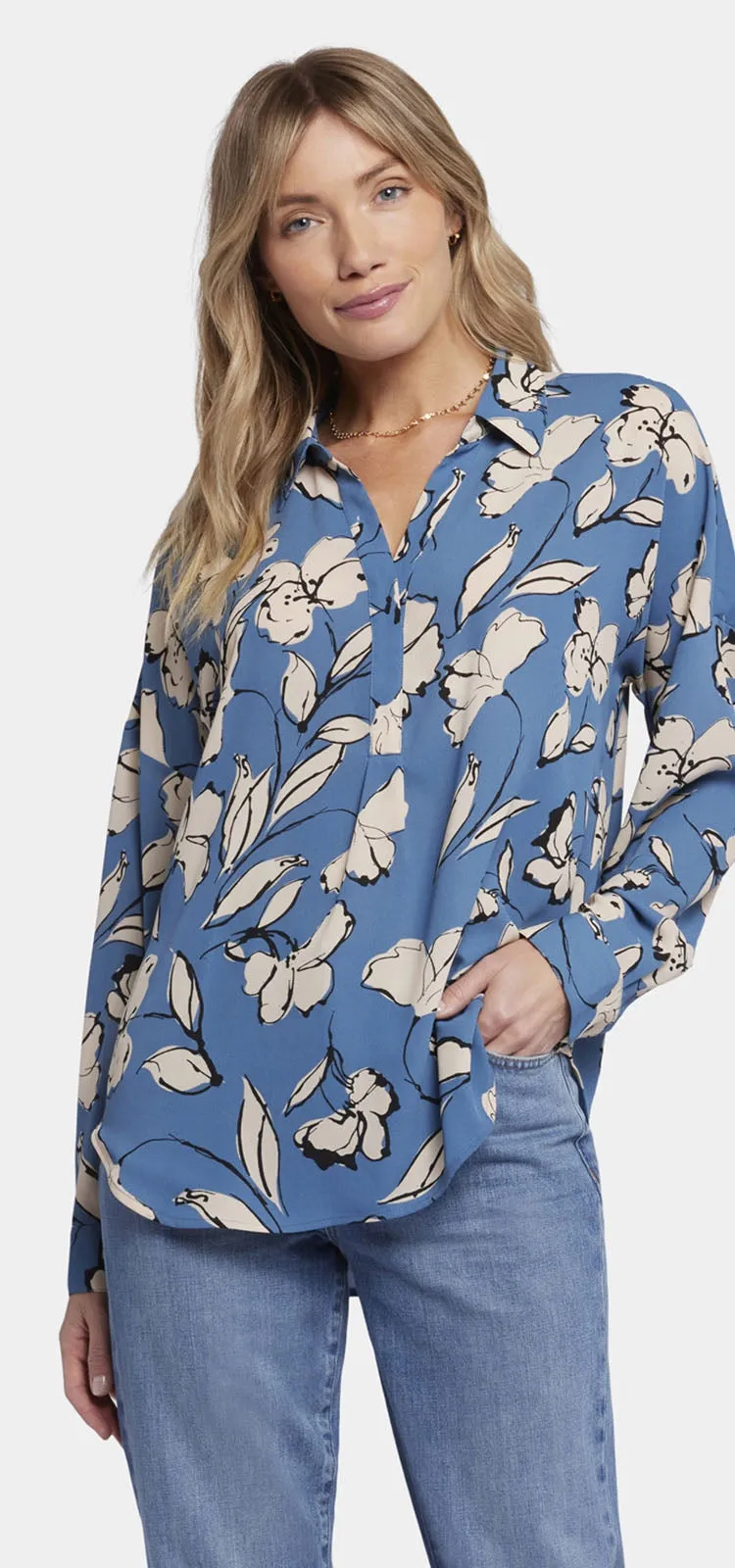 Becky Blouse Blauw Bloemenprint | La Grande