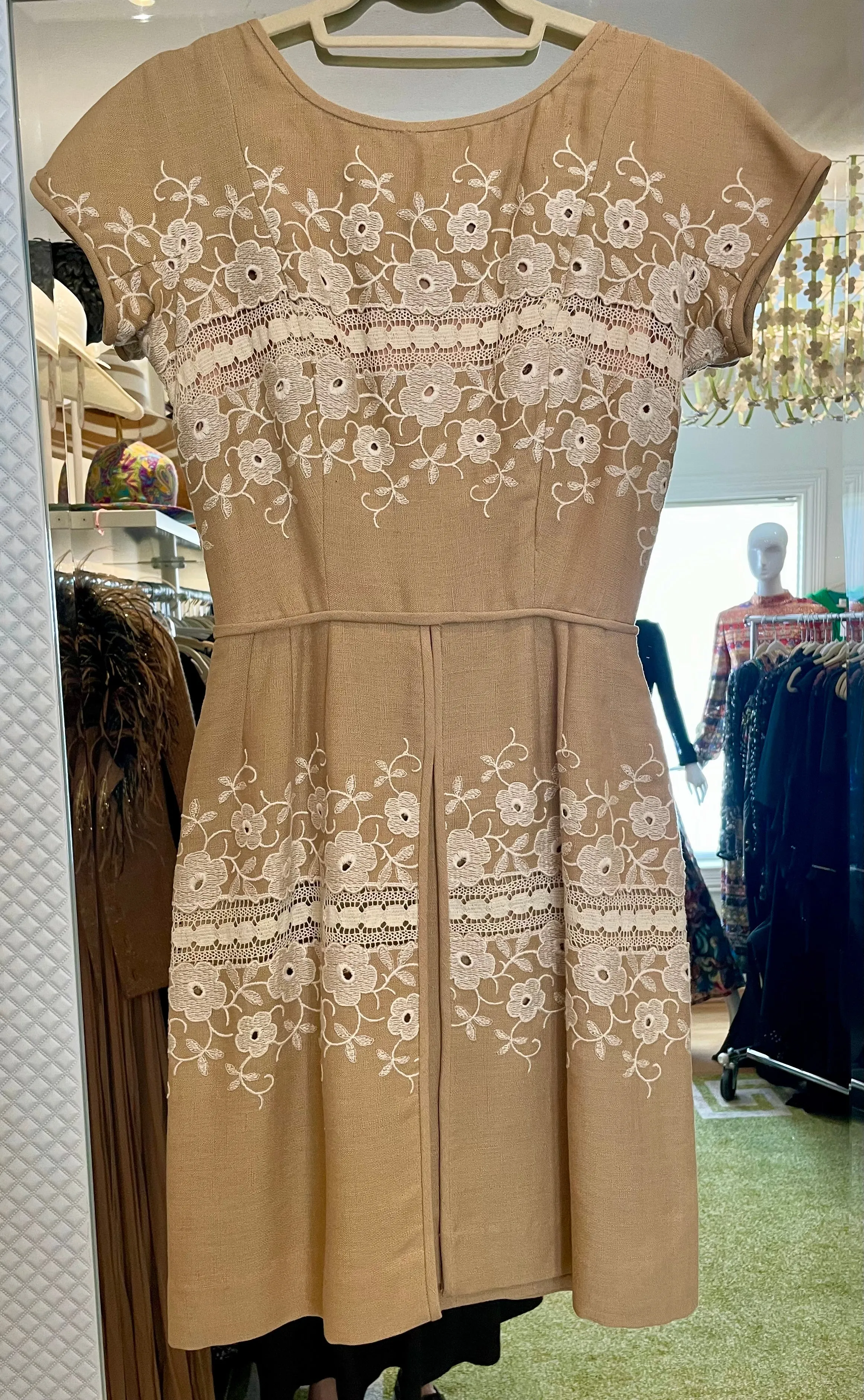 Beige Linen Embroidered Dress