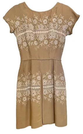 Beige Linen Embroidered Dress