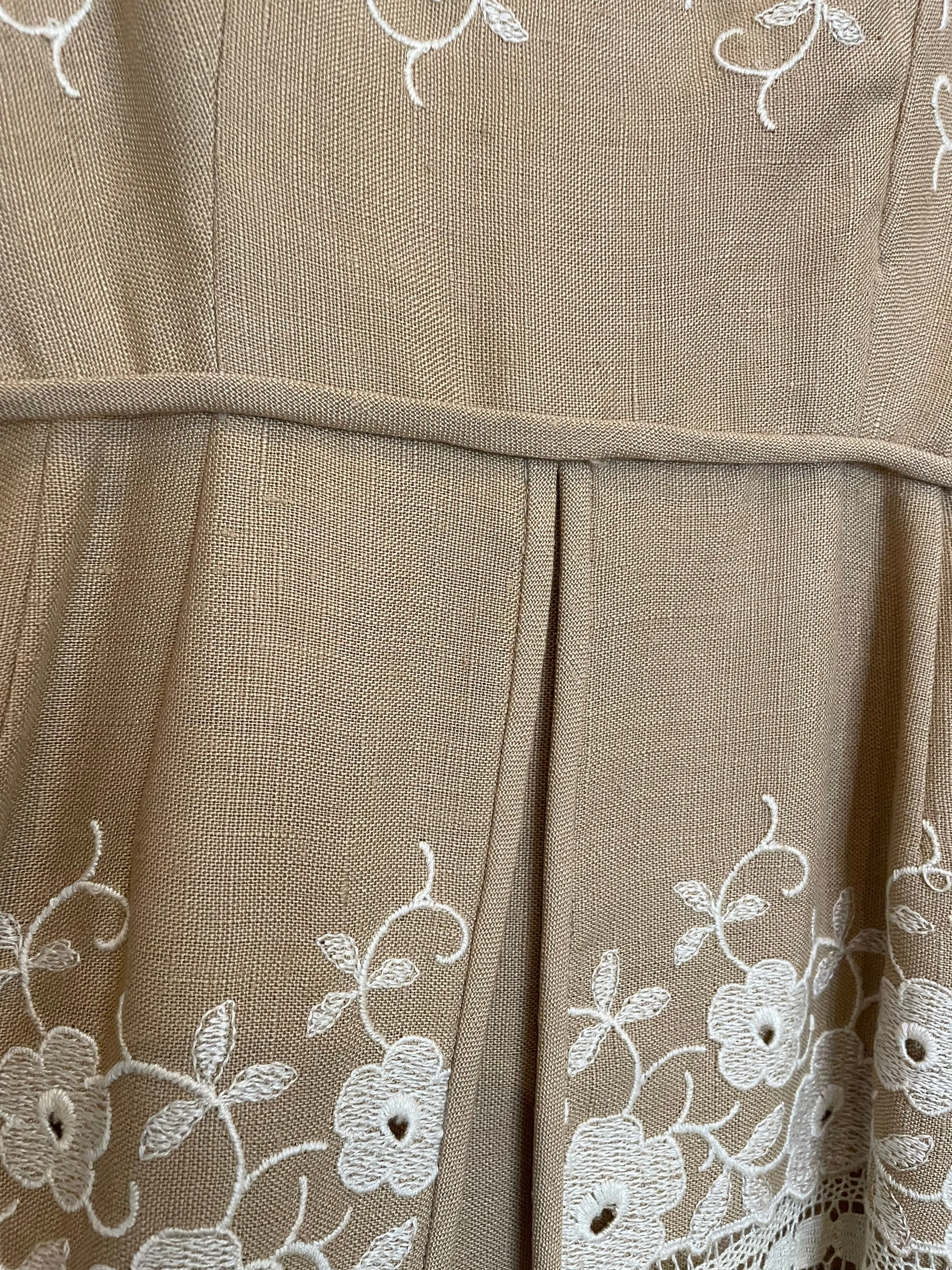 Beige Linen Embroidered Dress