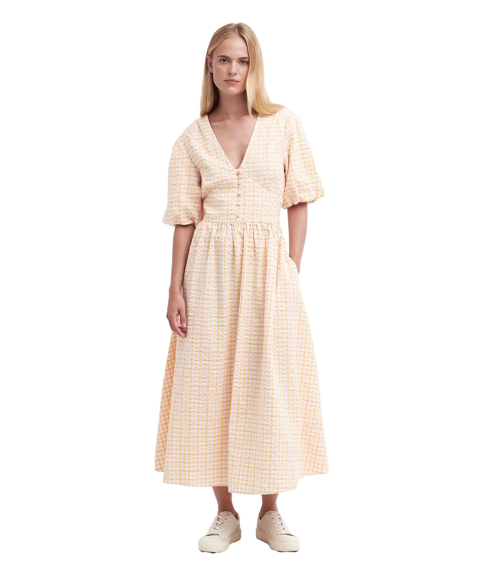 Belmont Seersucker Check Maxi Dress - Cream