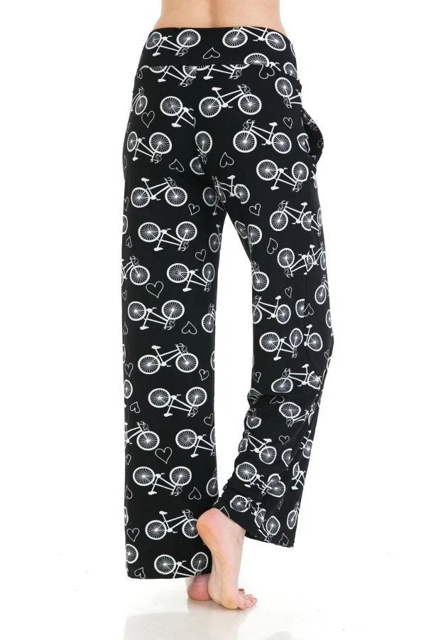 Bicycle Heart Print Comfortable Soft Lounge Pajama Pants