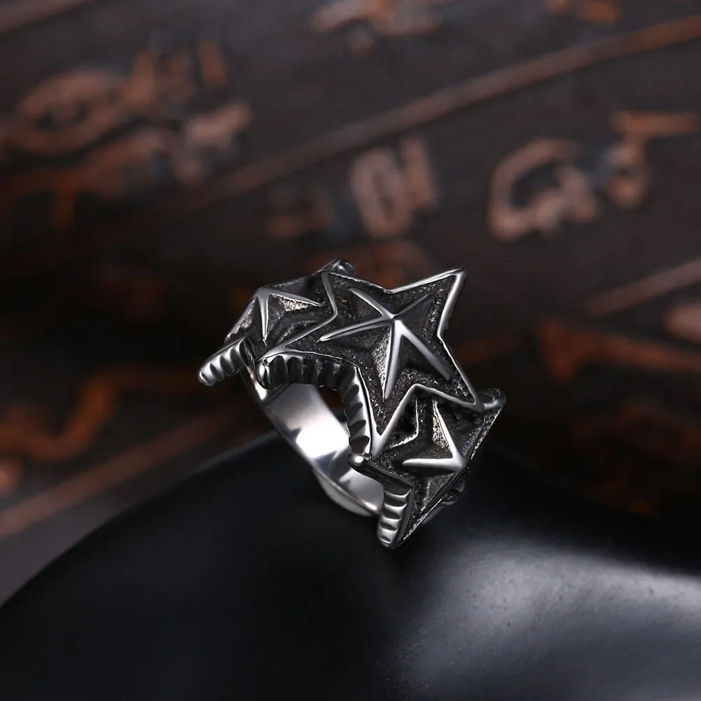 Big Pentacle Titanium Steel Vintage Fashion Punk Rock Biker Ring