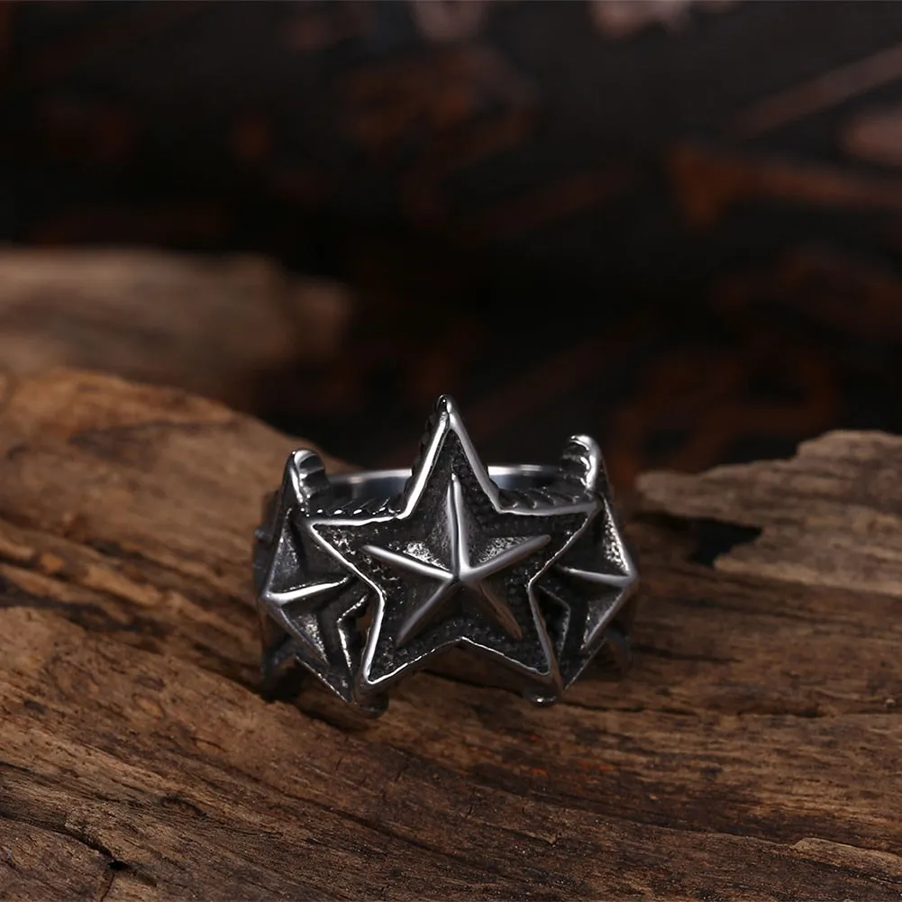 Big Pentacle Titanium Steel Vintage Fashion Punk Rock Biker Ring