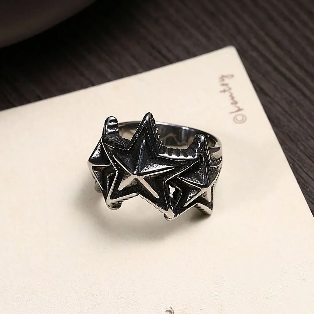 Big Pentacle Titanium Steel Vintage Fashion Punk Rock Biker Ring