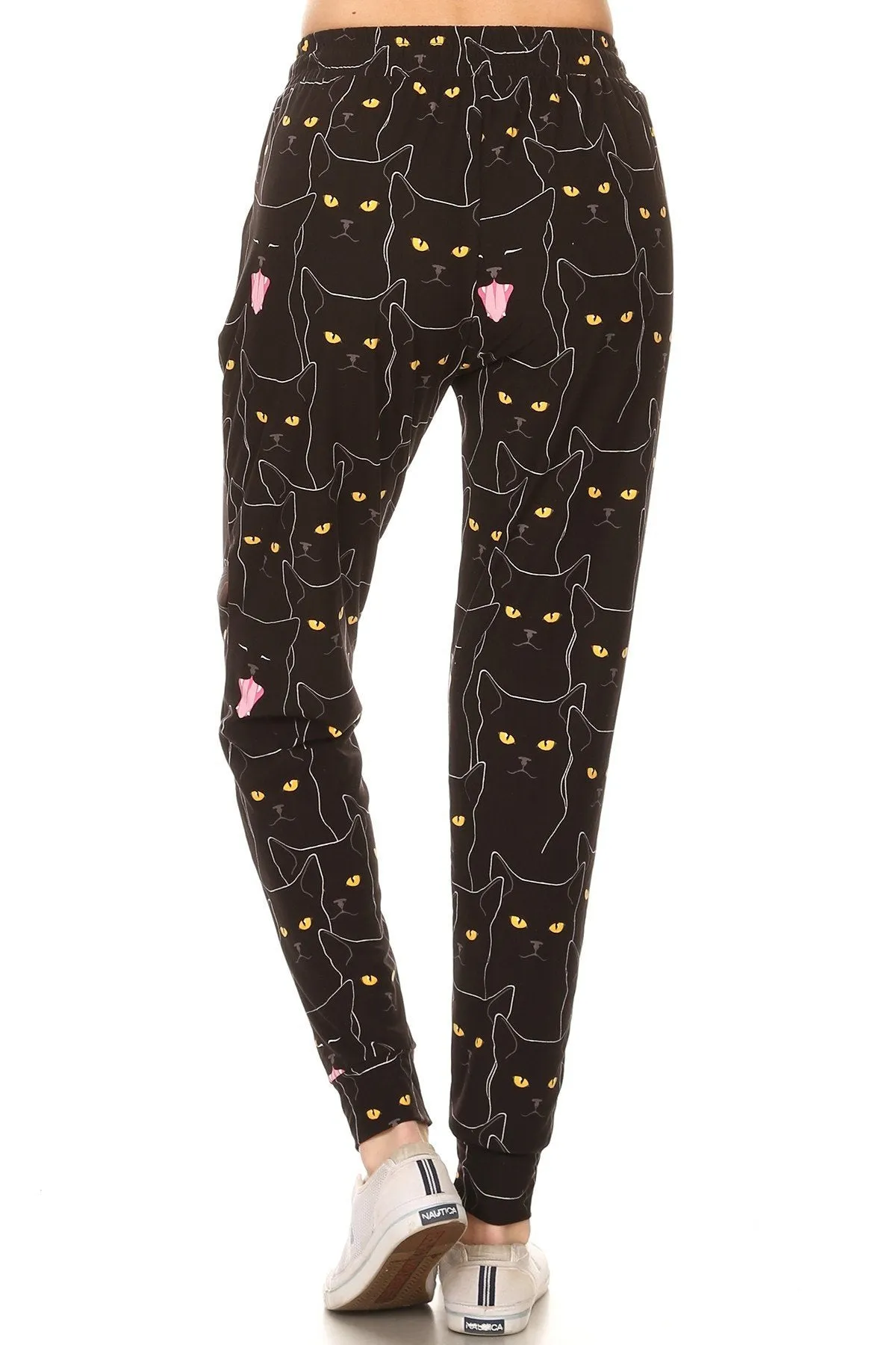 Black Cat Print Soft Lounge Jogger Pants