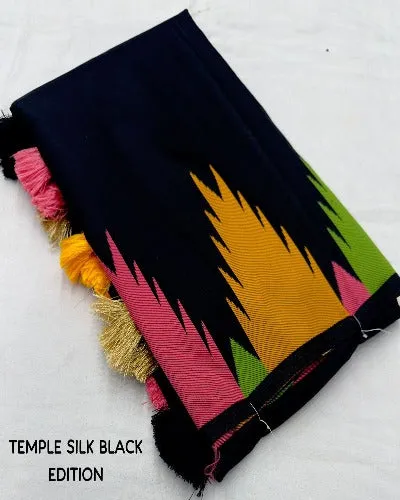 Black Soft Silk Temple Woven Saree