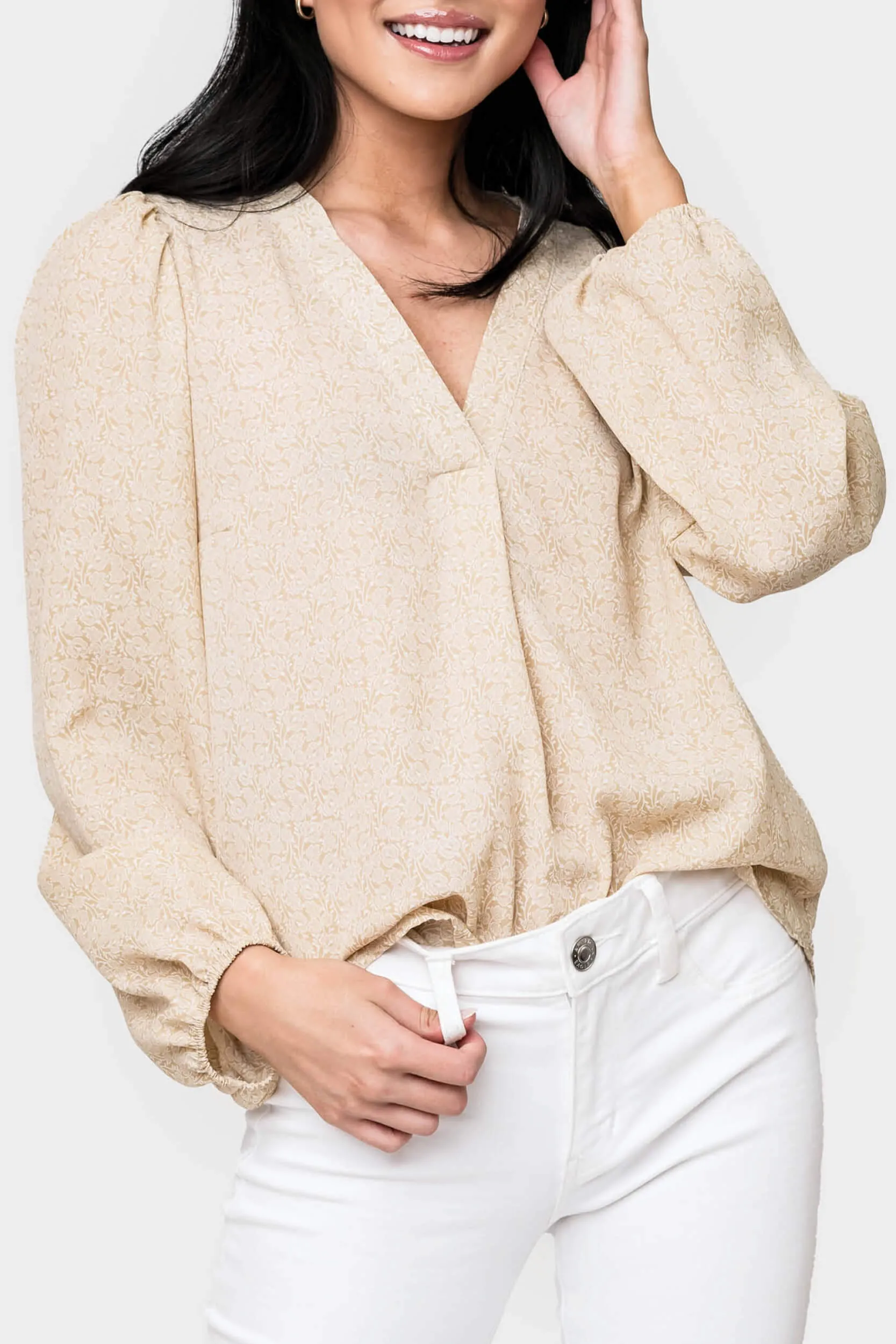 Blouson Sleeve V-Neck Blouse