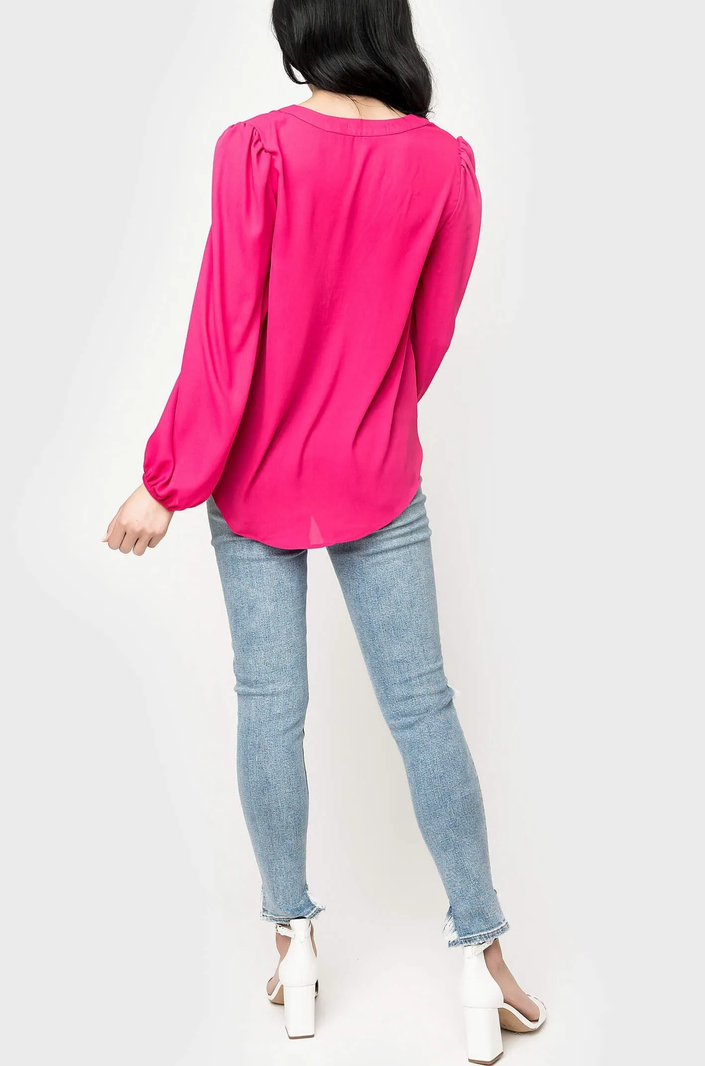 Blouson Sleeve V-Neck Blouse