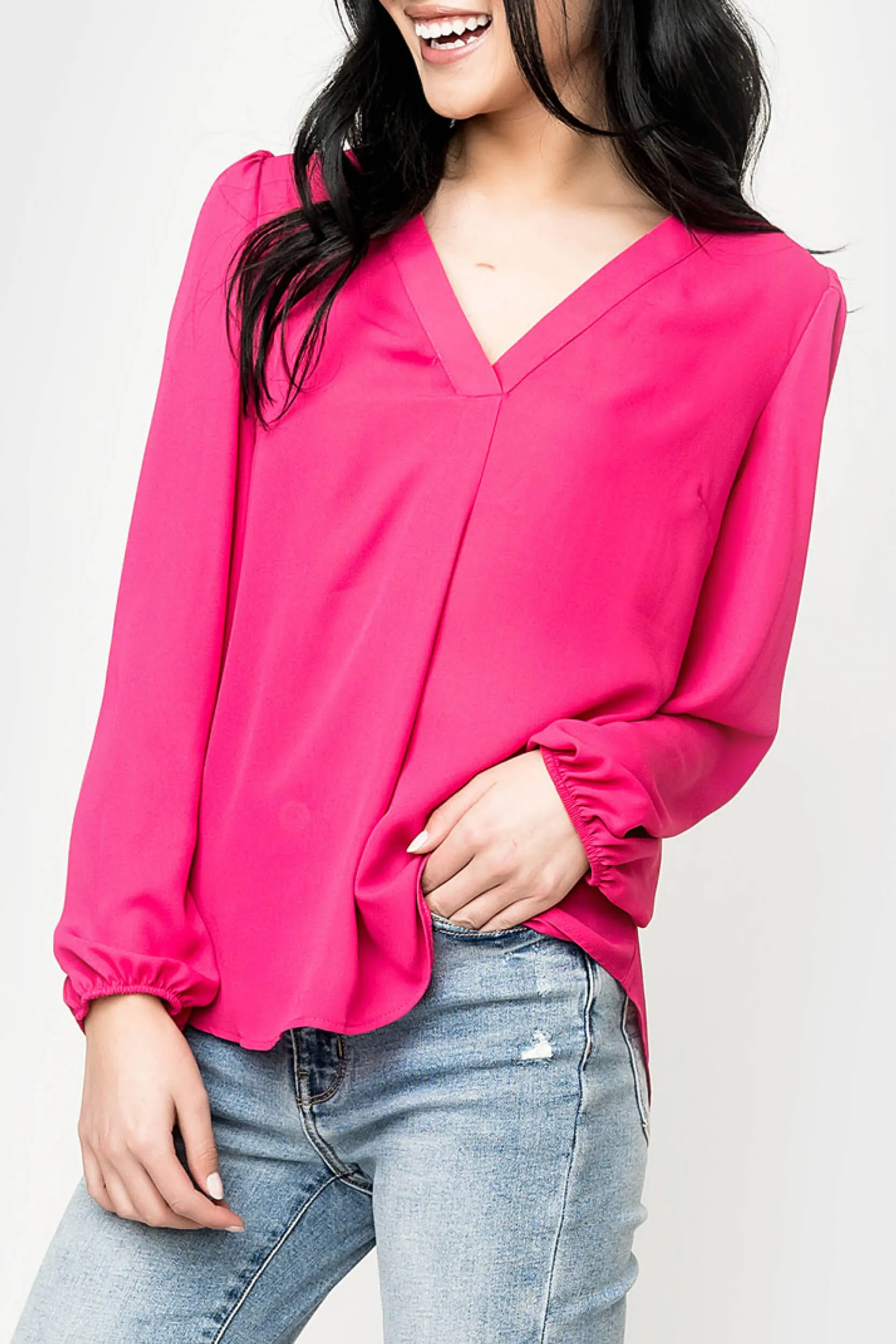 Blouson Sleeve V-Neck Blouse