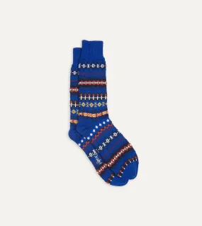 Blue Fair Isle Wool Cotton Socks