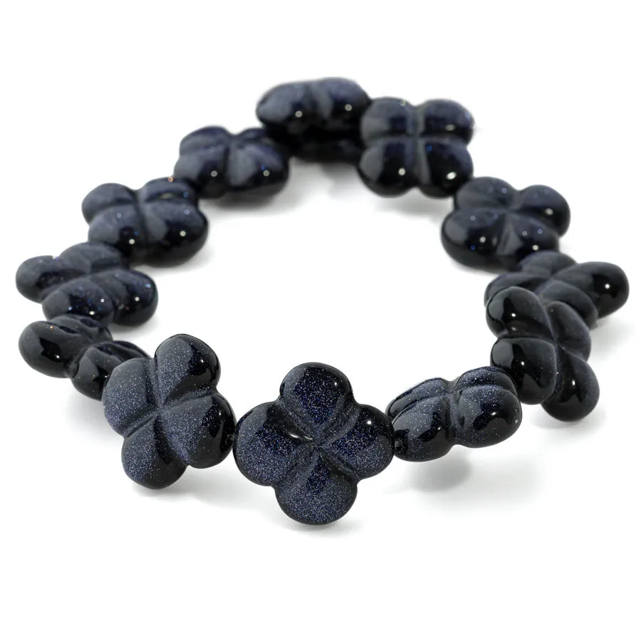 Blue Goldstone 10x23mm Clover - 15-16 Inch