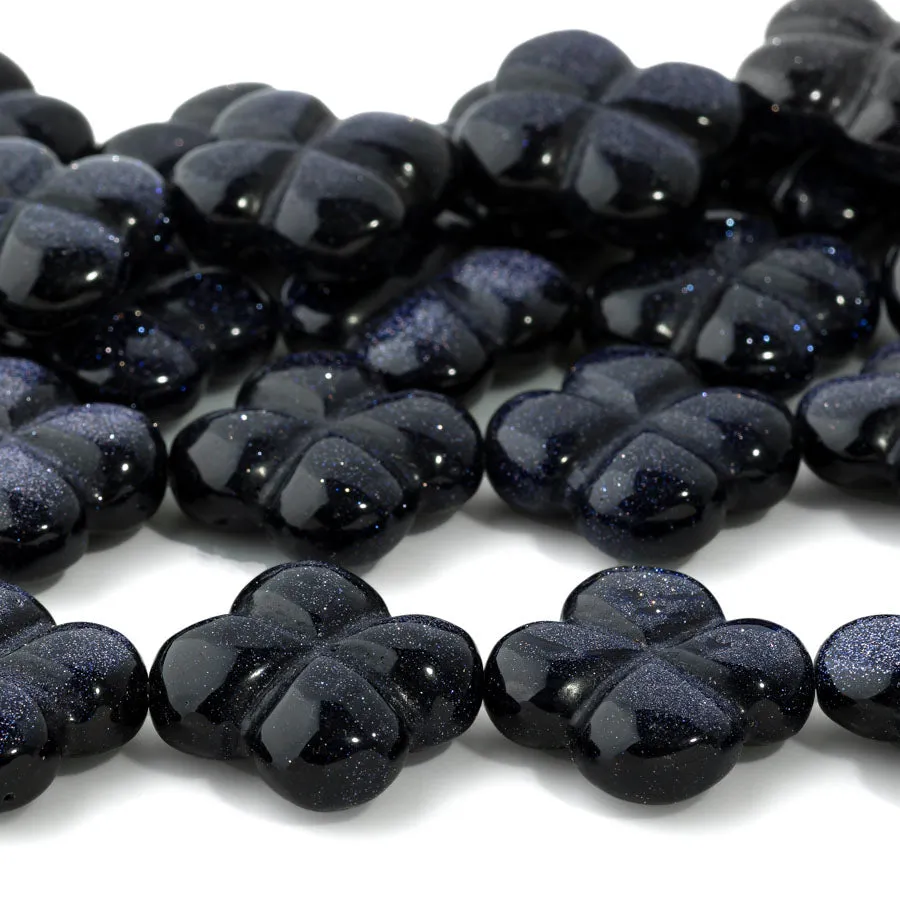 Blue Goldstone 10x23mm Clover - 15-16 Inch