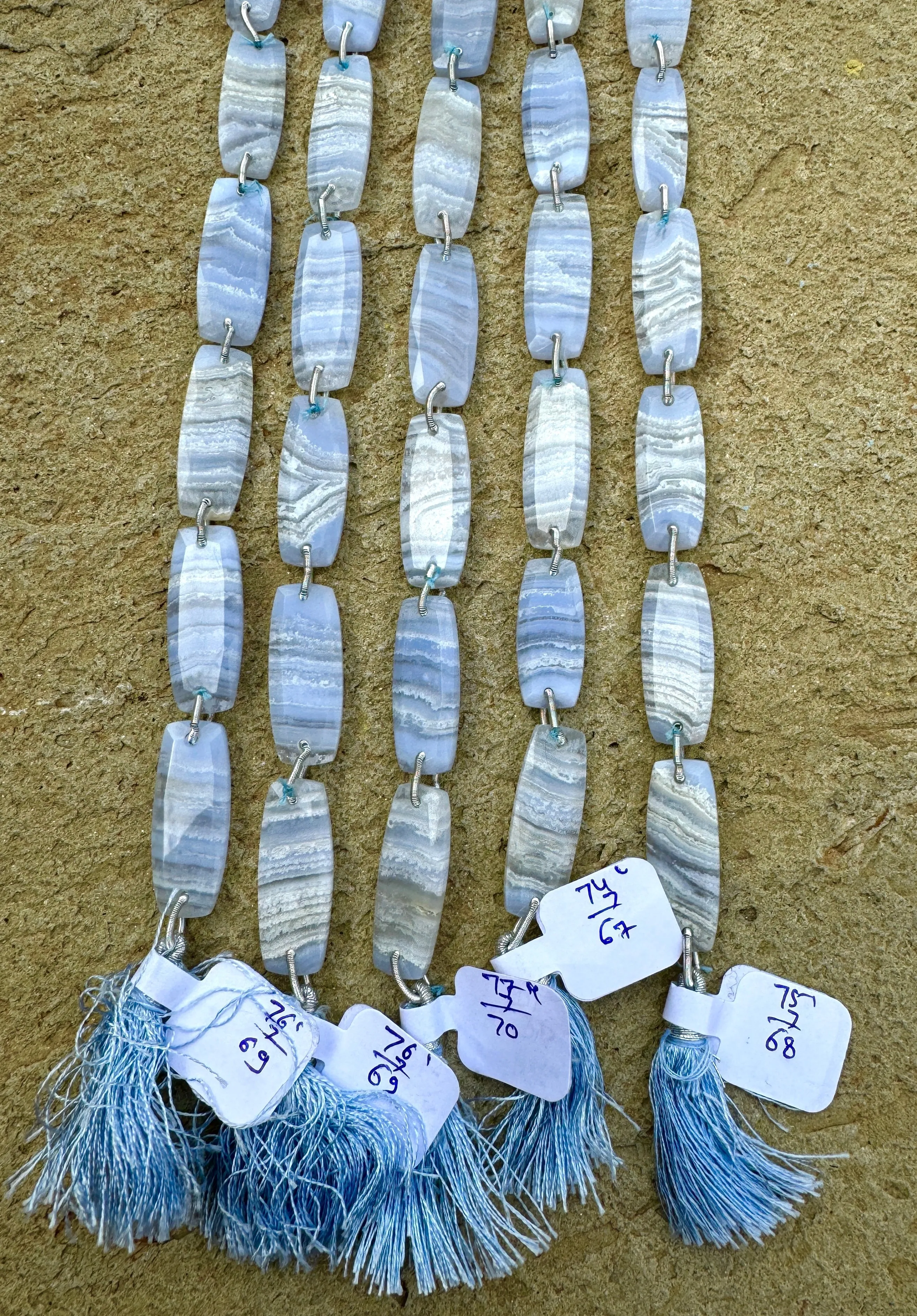 Blue Lace Agate Fancy Faceted Beads 10x27mm, (8 inches/ 7 beads)