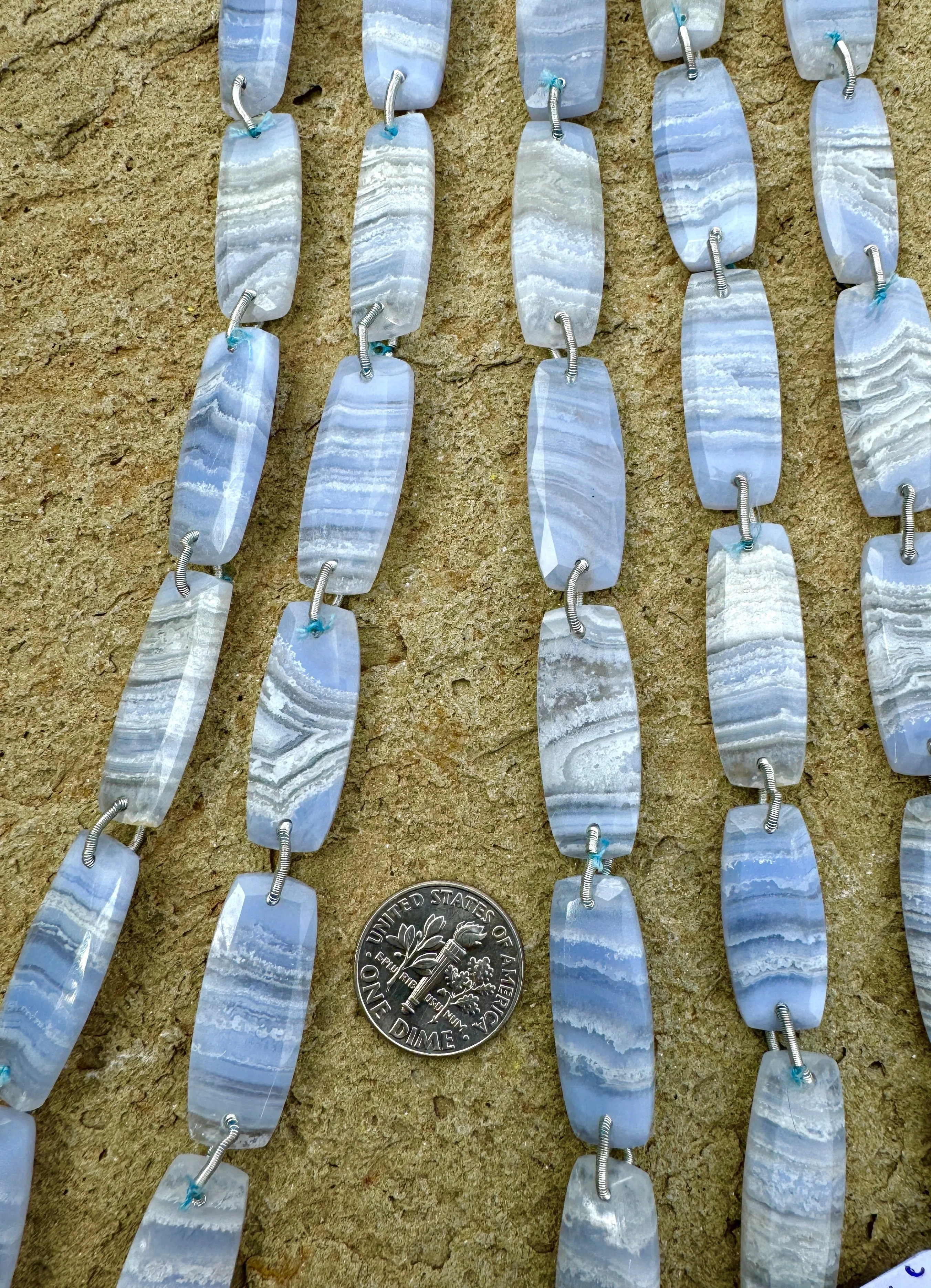 Blue Lace Agate Fancy Faceted Beads 10x27mm, (8 inches/ 7 beads)