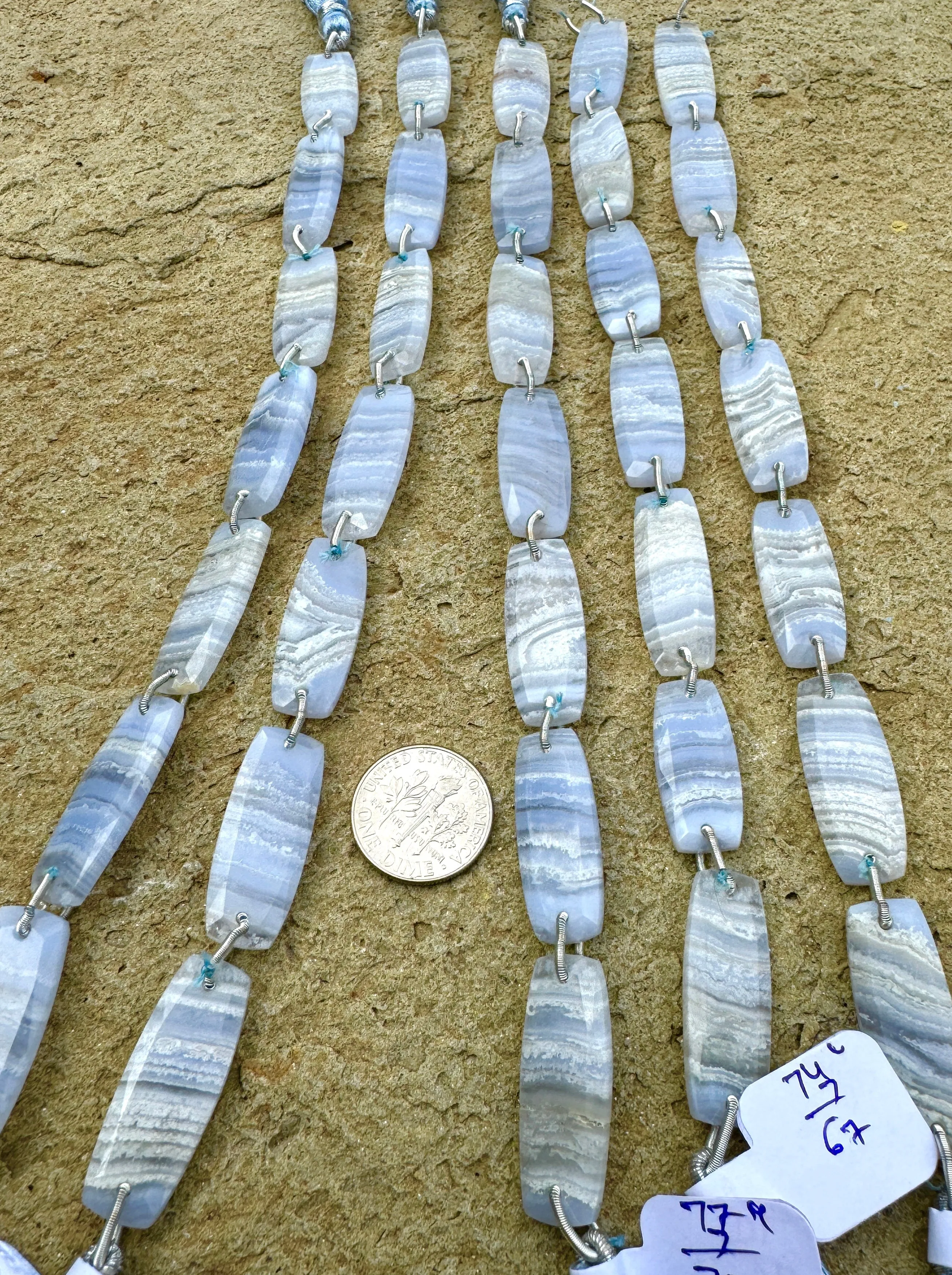 Blue Lace Agate Fancy Faceted Beads 10x27mm, (8 inches/ 7 beads)