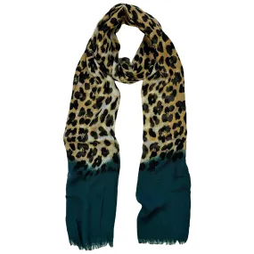 Blue Pacific Animal Print Cashmere Silk Skinny Tube Scarf in Teal Blue and Tan