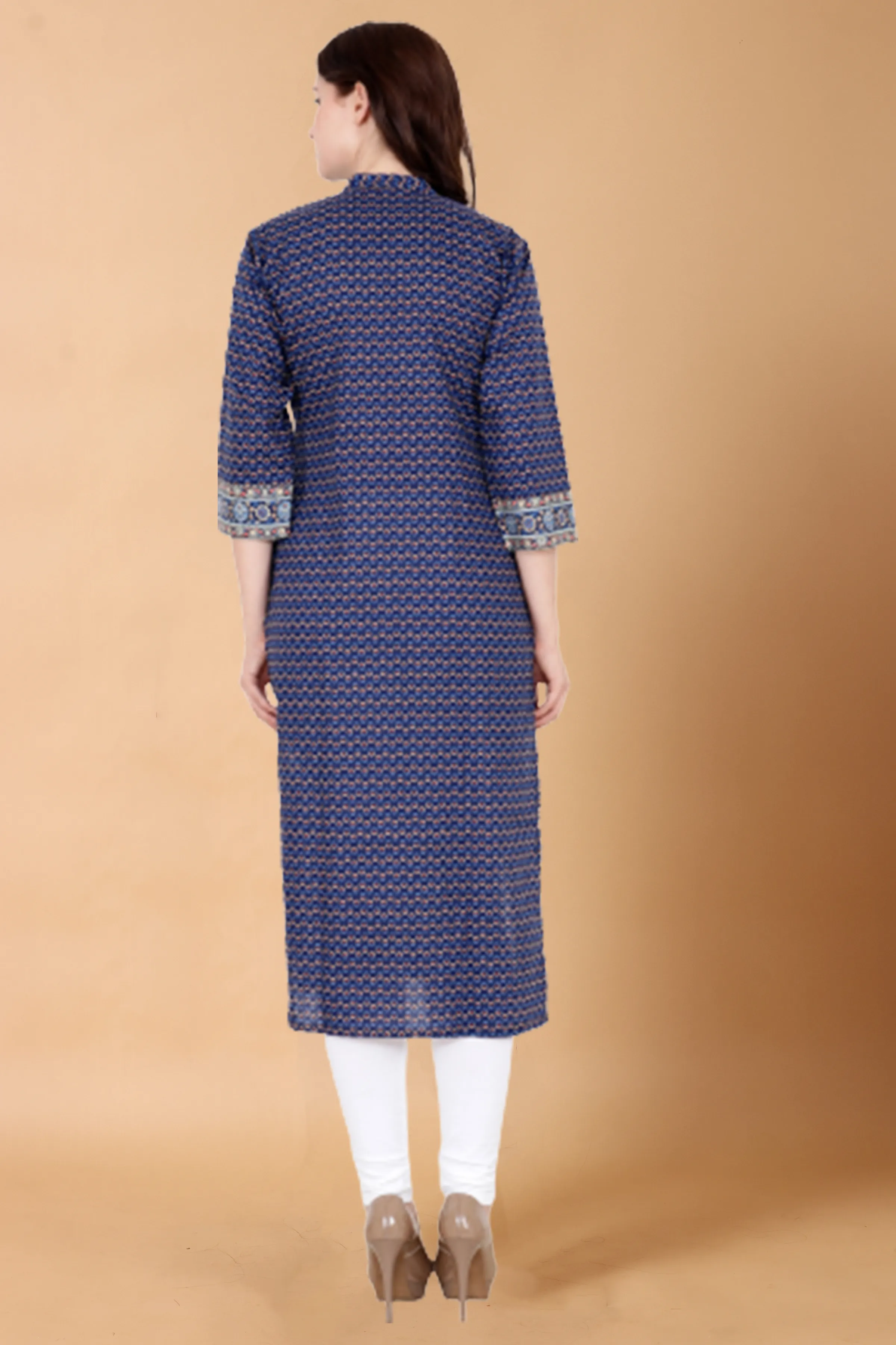 Blue Printed Placket Kurti