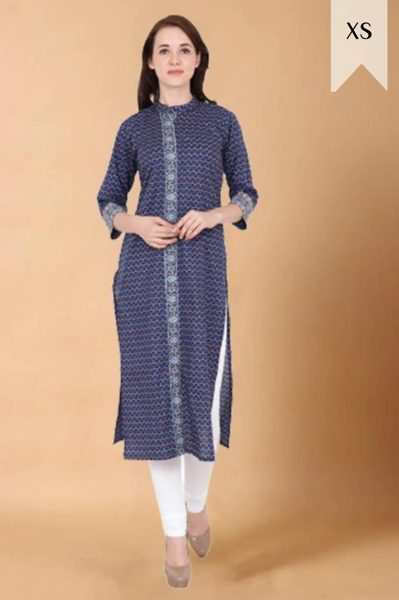 Blue Printed Placket Kurti