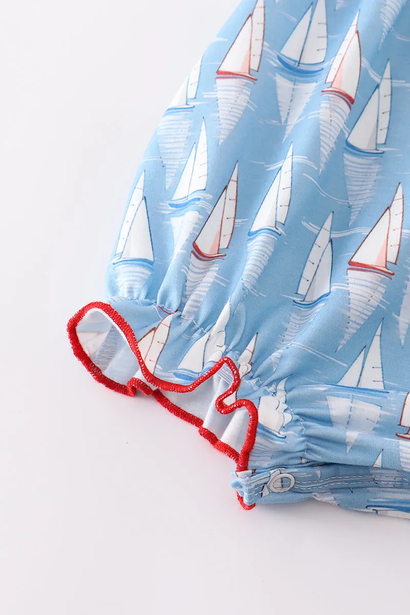 Blue sailboat embroidery bubble