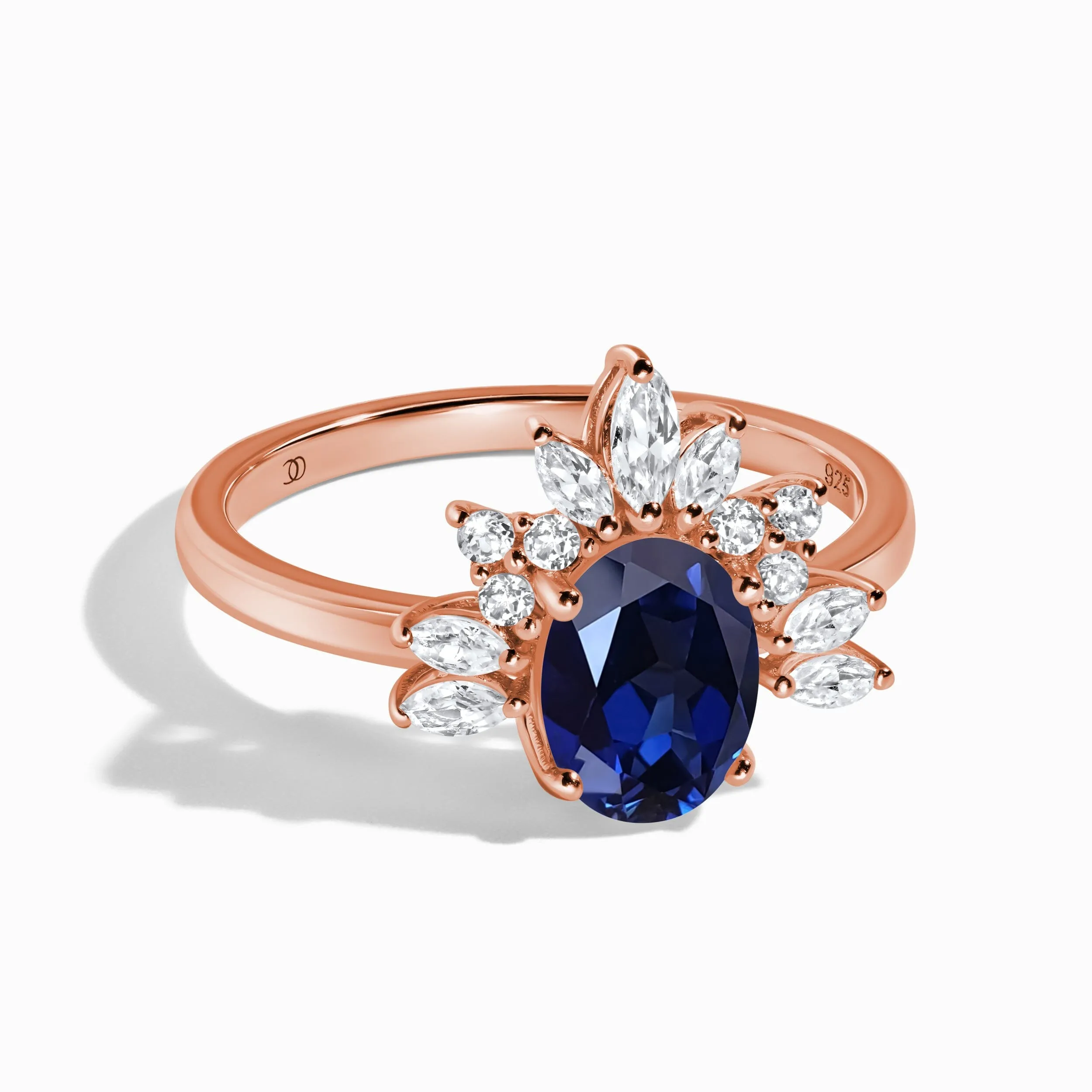 Blue Sapphire White Zircon Ring - Manon