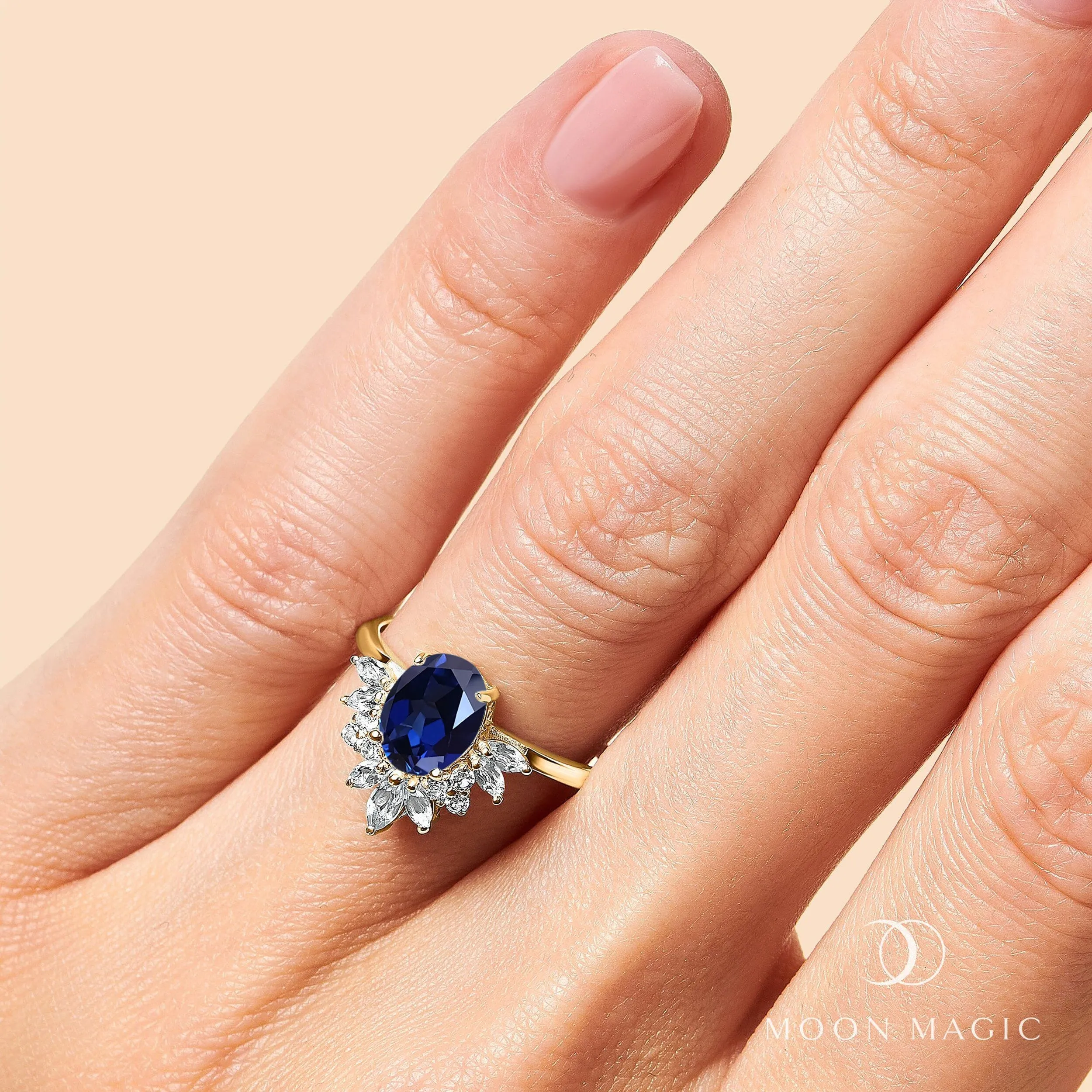 Blue Sapphire White Zircon Ring - Manon