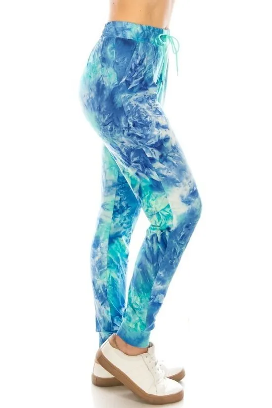 Blue Tie Dye Print Soft Lounge Jogger Pants